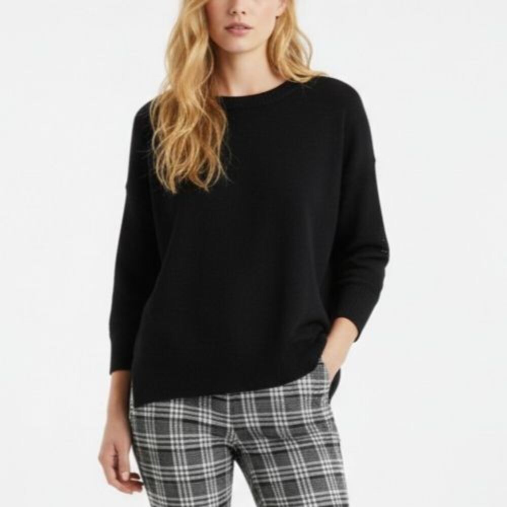 John Patrick Geoda Design Tunic Sweater Women M/L Black Italian Yarn USA Vintage